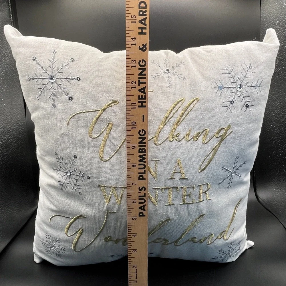 Walking In A Winter Wonderland Gold Silver Embroidered Snowflake Pillow 15